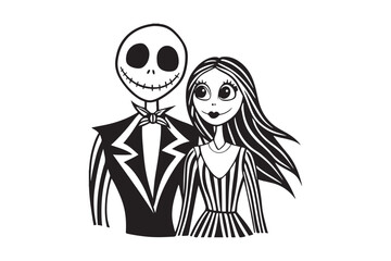Halloween Jack and Sally Silhouette Vector for Printable Graphics