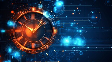 Obraz premium Abstract Futuristic Technology Background with Clock concept and Time Machine, Can rotate clock hands, vector illustration 