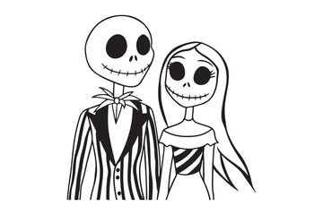 Halloween Jack and Sally Silhouette Vector for Printable Graphics