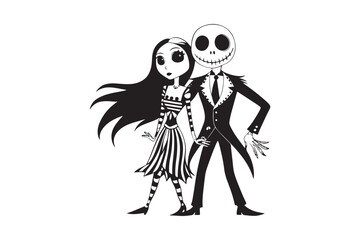Fototapeta premium Halloween Jack and Sally Silhouette Vector for Printable Graphics