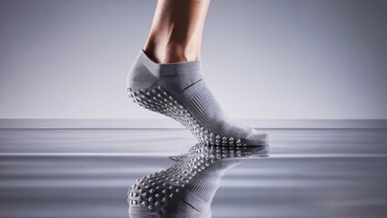 Grip socks with textured sole and reflection, minimalist fitness concept
