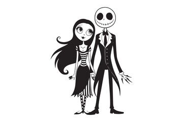 Halloween Jack and Sally Silhouette Vector for Printable Graphics