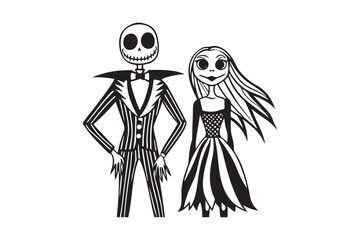 Halloween Jack and Sally Silhouette Vector for Printable Graphics