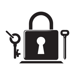  Key and lock silhouette  vector black color white background 