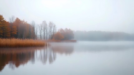 Misty fall forest trail with colorful leaves and dense fog, creating a quiet and atmospheric scene perfect for seasonal landscape photography.