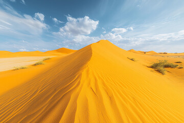 Fototapeta premium Expansive orange sand dunes under a bright blue sky in the desert
