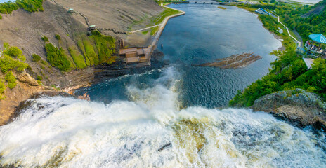 Montmorency Falls head viewed from the suspension bridge, Quebec City, Quebec, Canada