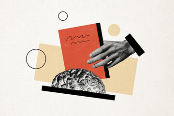 Composite photo collage of hands hold book study brain cortex education anatomy encyclopedia...