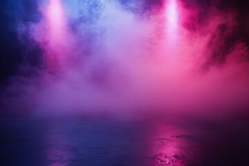 Fototapeta premium Colorful neon lights illuminating a misty dance floor in a nightclub at night