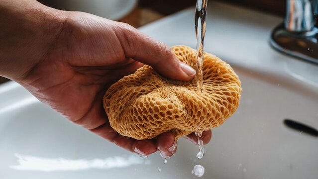 African net sponge under water, natural exfoliating bath tool