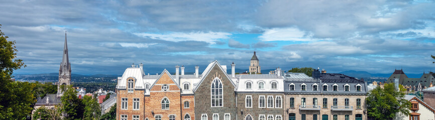 Panoramic view of the old town of Quebec City from the Plains of Abraham, Quebec, Canada
