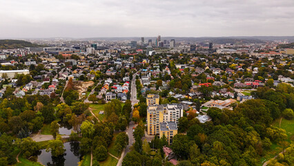 Vilnius City Aerial View, Lithuania. European old city landscape. Downtown city life concept....