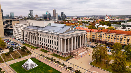 Vilnius National Library top cinematic aerial view.
