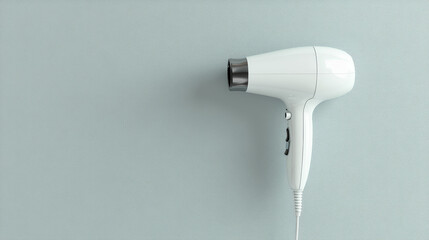 A white hair dryer isolated on a grey background with a clean clipping path, showcasing its sleek design and smooth finish.






