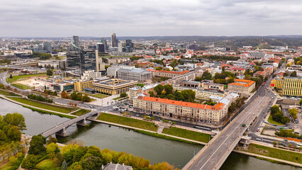 Vilnius City Aerial View, Lithuania. European old city landscape. Downtown city life concept. Architecture, development, transportation and infrastructure