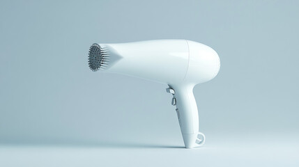 Fototapeta premium A white hair dryer isolated on a grey background with a clean clipping path, showcasing its sleek design and smooth finish.