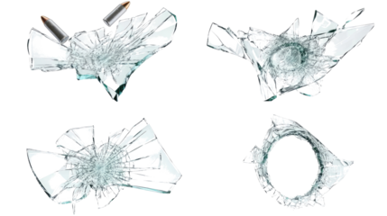Set of Broken Glass Textures Featuring Realistic Bullet Holes Generative AI
