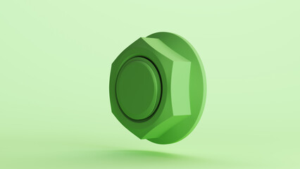 Green bionic hardware bolt screw shape component technology design element neutral monochrome pale light mint tones pastel green background 3d illustration render