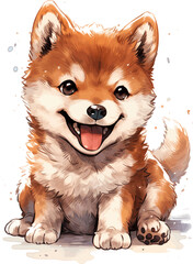 Obraz premium Cute shiba inu puppy is sitting and panting happily with its tongue out, isolated
