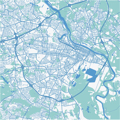 Map of Augusta in Georgia in a professional blue style. Contains layered vector with roads water, parks, etc.