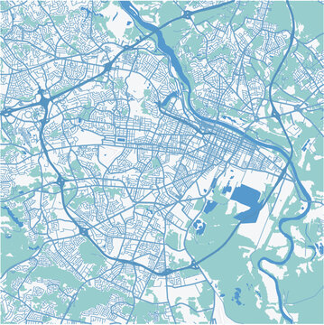 Map of Augusta in Georgia in a professional blue style. Contains layered vector with roads water, parks, etc.