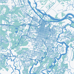 Map of Savannah in Georgia in a professional blue style. Contains layered vector with roads water, parks, etc.