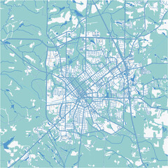 Map of Thomasville in Georgia in a professional blue style. Contains layered vector with roads water, parks, etc.