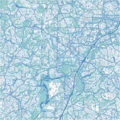 Map of Roswell in Georgia in a professional blue style. Contains layered vector with roads water, parks, etc.