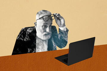 Composite trend artwork sketch image photo collage of copyspace aged man office manager work open...
