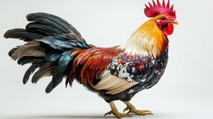 Fototapeta premium A Colorful Rooster Standing on a White Background