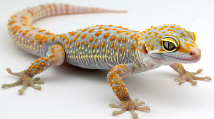 Naklejka premium wildlife illustration, i need a lifelike, full-body side view of a gecko on a white background