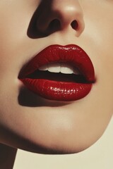 Obraz premium Close up of a womans perfectly defined red lips highlighting smooth skin and minimal makeup