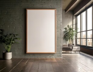 Frame mock up, Living room wall poster. Generated image