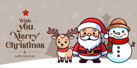 Cute and Funny Christmas for Kids - Winter Characters Christmas Banner with Lettering
