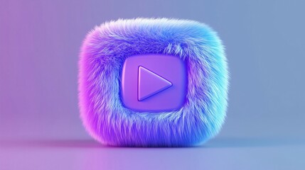 Fluffy play button icon on gradient background