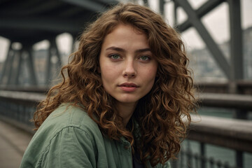 Realistic portrait of a female, with a gentle smile. Soft, natural light, with a shallow depth of field that blurs the background and focuses attention on the subject's face