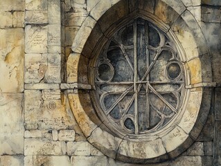 Obraz premium Captivating Close-Up of Weathered Stone with Detailed Drawings and Inscriptions: Perfect for a Historical-Themed Sports Interior Poster