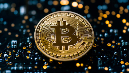 close up of a golden bitcoin