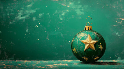 illustration of green christmas sphere with golden star