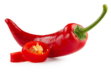 Red jalapeno pepper with slices isolated