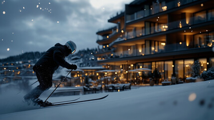Winter Sports Enthusiasts Delight in Skiing and Snowboarding at a Picturesque Mountain Resort