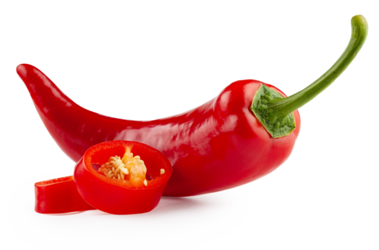Red jalapeno pepper with slices isolated