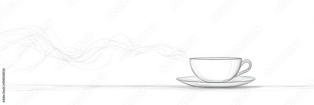 Poster this artwork features a simple line drawing of a tea cup with soft steam lines, representing comfort