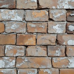 Fototapeta premium Texture of aged brick wall featuring weathered mortar and uneven surfaces in natural light