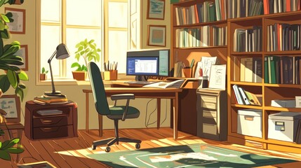 Cozy Home Office with Bookshelf