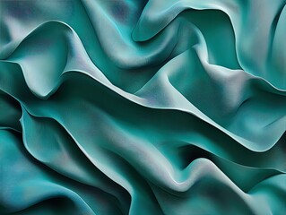 Obraz premium Dynamic Abstract Turquoise Fabric: A Stunning Poster for Sporty Interiors, Showcasing Wavy Forms and Rhythmic Light Play for Depth and Style
