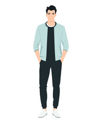 Vector illustration of a man in a blue jacket. Simple yet stylish combination suitable for everyday urban look.