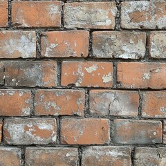 Obraz premium Texture of aged brick wall featuring weathered mortar and uneven surfaces in natural light