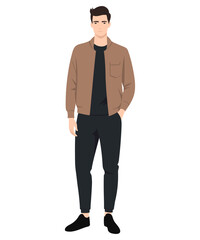 Vector illustration of a man in a brown jacket. Simple yet stylish combination suitable for a casual urban look.