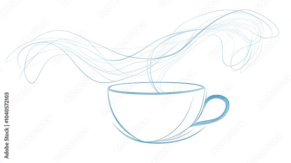 Poster a minimalistic line drawing of a tea cup with soft steam lines curling above, suggesting warmth and 